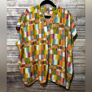 Entro Women's Multi Color Vneck Short Sleeve Top Size Large F2
